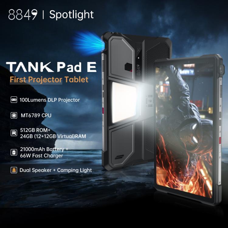 [HK Warehouse] Unihertz 8849 Tank Pad E Rugged Tablet PC & Projector, 12GB+512GB, 10.95 inch Android 14 MT6789 Octa Core 4G Network, EU Plug (Black) - British D'sire