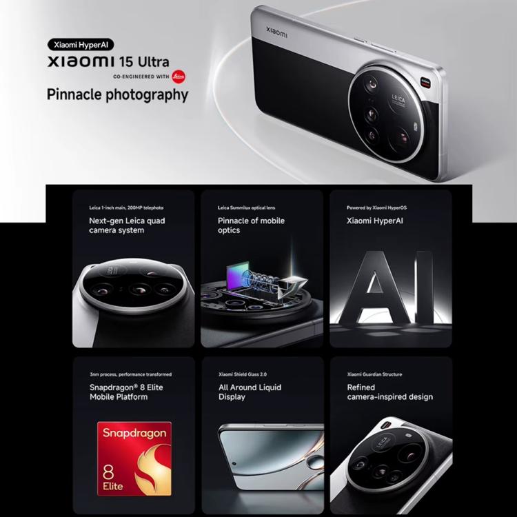 [HK Warehouse] Xiaomi 15 Ultra Global, 16GB+512GB, 3D Ultrasonic Fingerprint, 200MP Camera, 6.73 inch Xiaomi HyperOS 2 Snapdragon 8 Elite Octa Core 3nm, NFC, Network: 5G (Black) - British D'sire