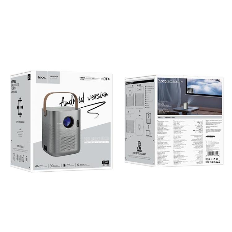hoco DT4 1280x720P 190ANSI Smart Full Autofocus Projector Android Version, EU Plug(Metal Grey) - British D'sire