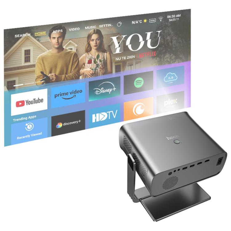 hoco DT5 1920x1080P 270ANSI Smart Electric Focus Projector Android Version, EU Plug(Metal Grey) - British D'sire