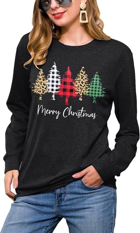 hohololo Christmas Sweatshirts Women Xmas Shirt Christmas Tree Graphics Pullover Holiday Long Sleeve Tops Secondary image