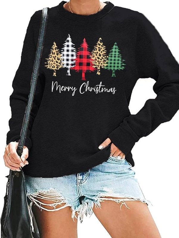 hohololo Christmas Sweatshirts Women Xmas Shirt Christmas Tree Graphics Pullover Holiday Long Sleeve Tops - Hoodies & Sweatshirts - British D'sire Main image