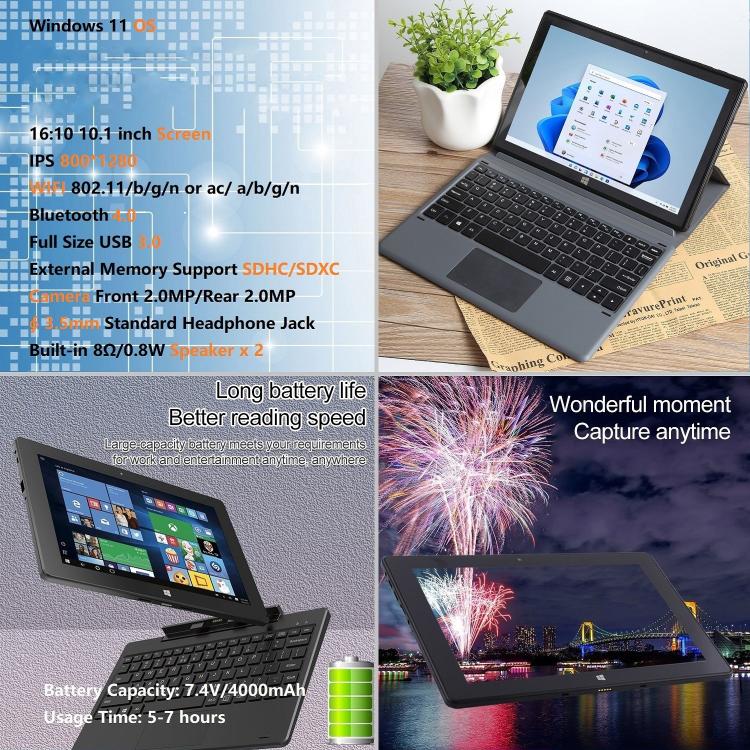 HONGSAMDE 10.1 inch 2 in 1 Tablet PC, 12GB+128GB, Windows 11, Intel Alder Lake N100 Quad Core No Keyboard(US Plug) - British D'sire