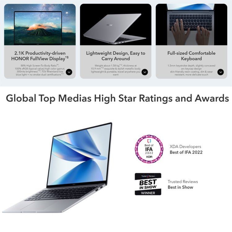 HONOR MagicBook 14 2022 Laptop, 16GB+512GB, 14 inch Windows 11 Home Chinese Version, Intel 12th Gen Core i5 - 12500H MX550 Discrete Graphics(Grey) - British D'sire