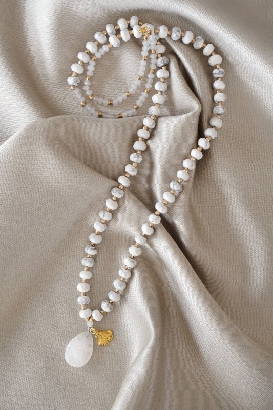 Howlite Crystal Longer Length Necklace with Detail - Necklaces - British D'sire