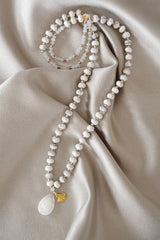 Howlite Crystal Longer Length Necklace with Detail - Necklaces - British D'sire