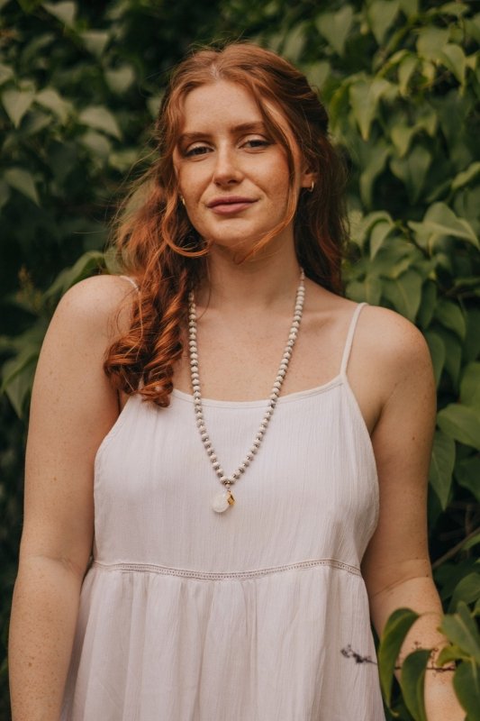 Howlite Crystal Longer Length Necklace with Detail - Necklaces - British D'sire