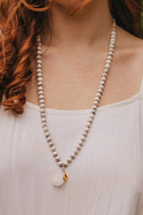 Howlite Crystal Longer Length Necklace with Detail - Necklaces - British D'sire