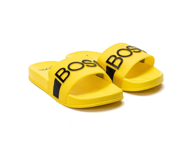 Hugo Boss Kids J29246 553 Logo Sliders Yellow - Flip Flops - British D'sire