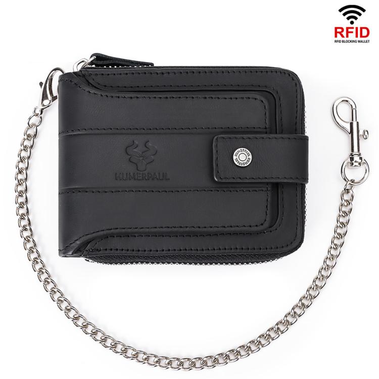 HUMERPAUL BP735 Leather Horizontal Zipper Wallet Multiple Card Slots RFID Anti - Theft Protection Men Purse(Black) - British D'sire