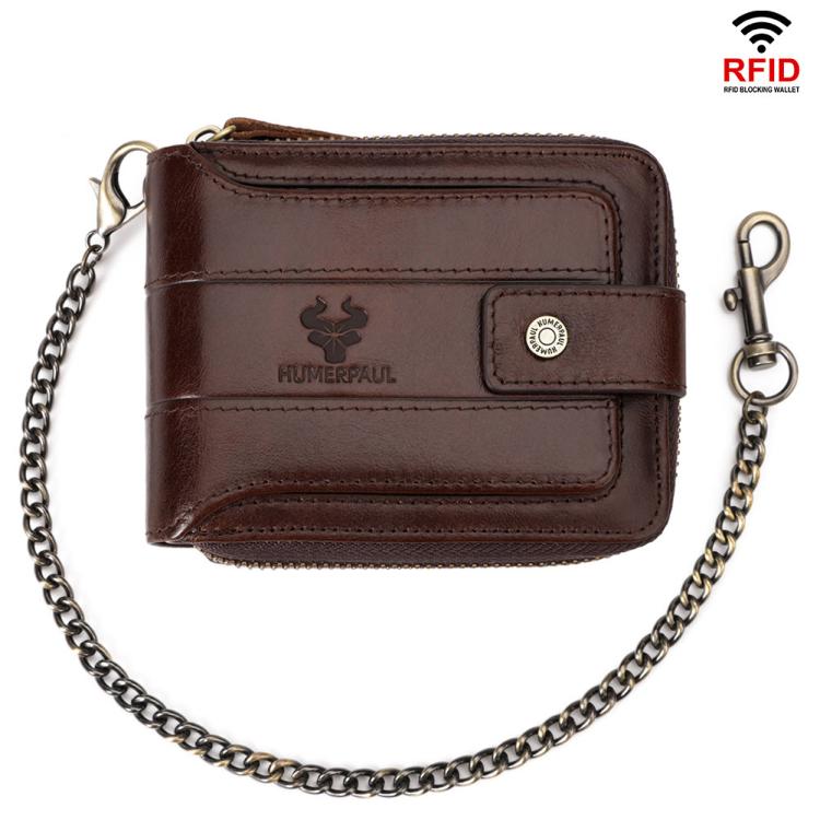 HUMERPAUL BP735 Leather Horizontal Zipper Wallet Multiple Card Slots RFID Anti - Theft Protection Men Purse(Brown) - British D'sire