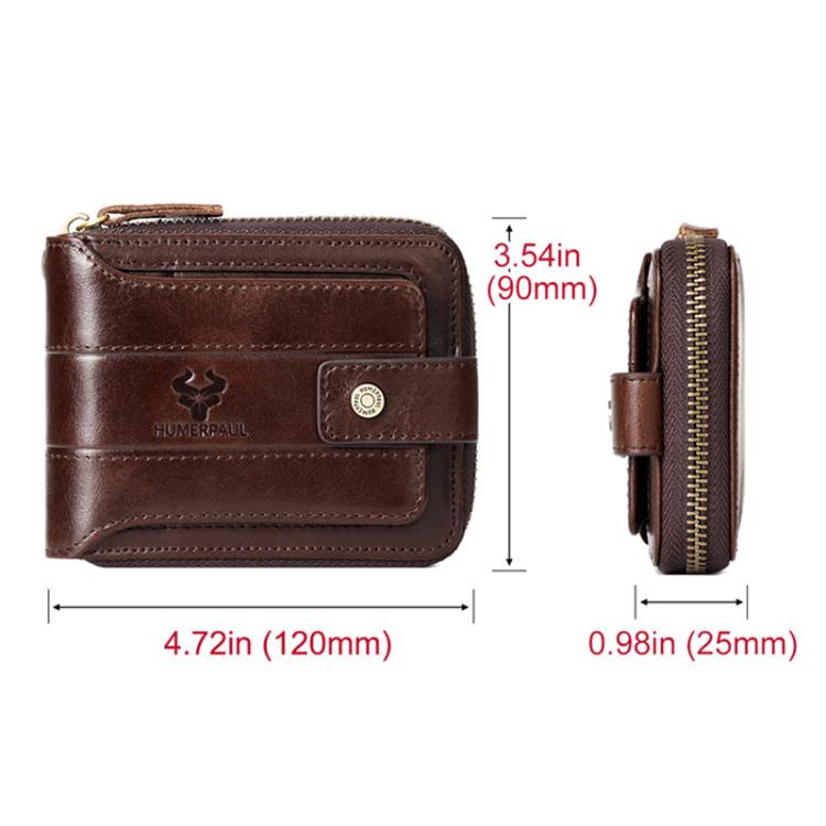 HUMERPAUL BP735 Leather Horizontal Zipper Wallet Multiple Card Slots RFID Anti - Theft Protection Men Purse(Light Brown) - British D'sire