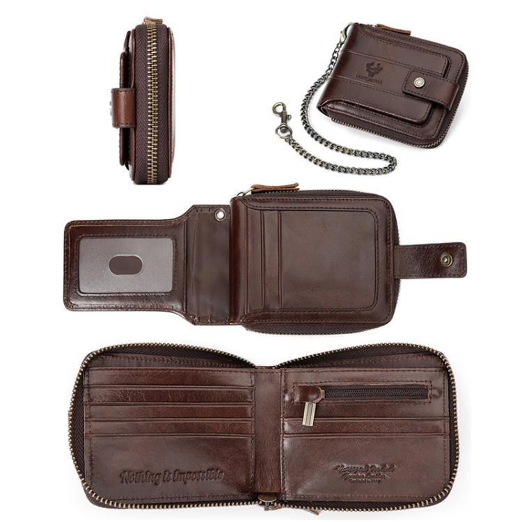 HUMERPAUL BP735 Leather Horizontal Zipper Wallet Multiple Card Slots RFID Anti - Theft Protection Men Purse(Light Brown) - British D'sire