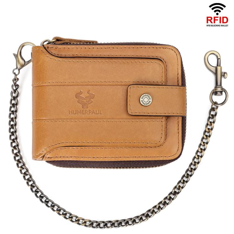 HUMERPAUL BP735 Leather Horizontal Zipper Wallet Multiple Card Slots RFID Anti - Theft Protection Men Purse(Light Brown) - British D'sire Main image
