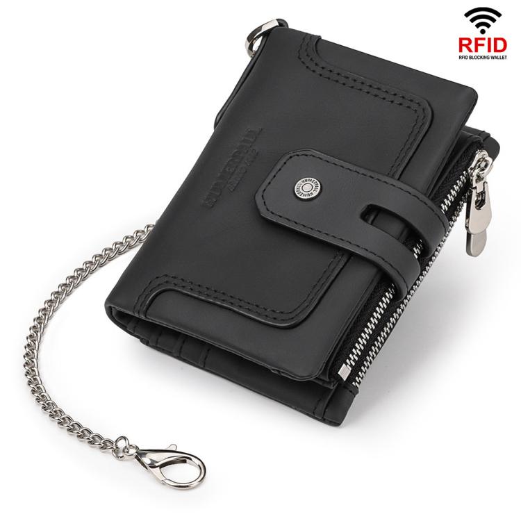 HUMERPAUL BP778 Short Leather Wallet RFID Tri - fold Double Zipper Coin Purse(Black) - British D'sire Main image