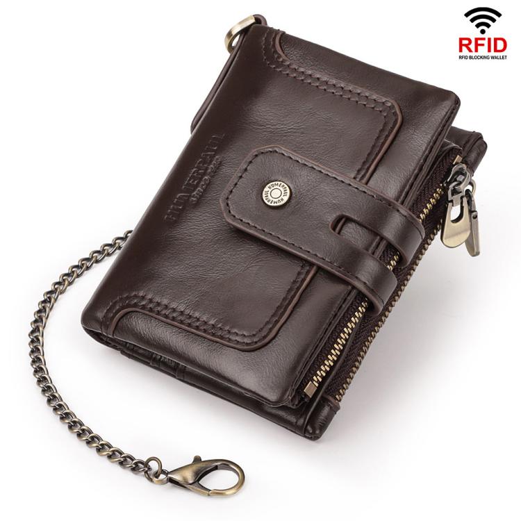 HUMERPAUL BP778 Short Leather Wallet RFID Tri - fold Double Zipper Coin Purse(Brown) - British D'sire Main image