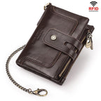 HUMERPAUL BP778 Short Leather Wallet RFID Tri - fold Double Zipper Coin Purse(Brown) - British D'sire