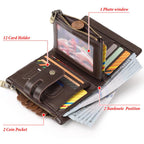 HUMERPAUL BP778 Short Leather Wallet RFID Tri - fold Double Zipper Coin Purse(Red) - British D'sire