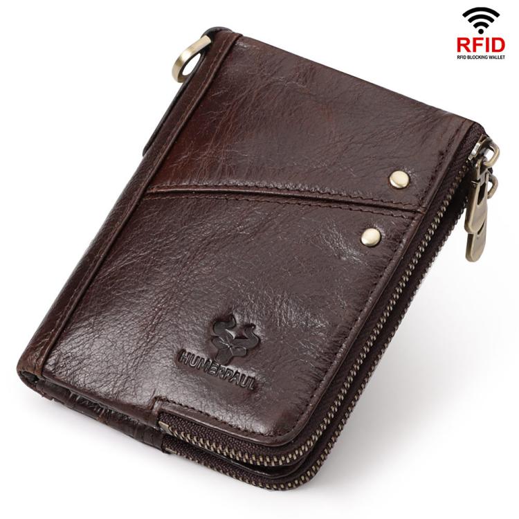 HUMERPAUL BP852 RFID Leather Anti - Theft Wallet Short Double Zipper Wallet(Brown) - British D'sire
