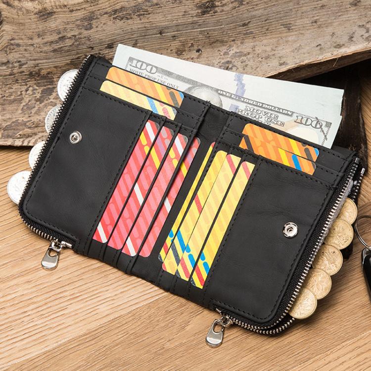 HUMERPAUL BP852 RFID Leather Anti-Theft Wallet Short Double Zipper Wallet(Brown) Secondary image