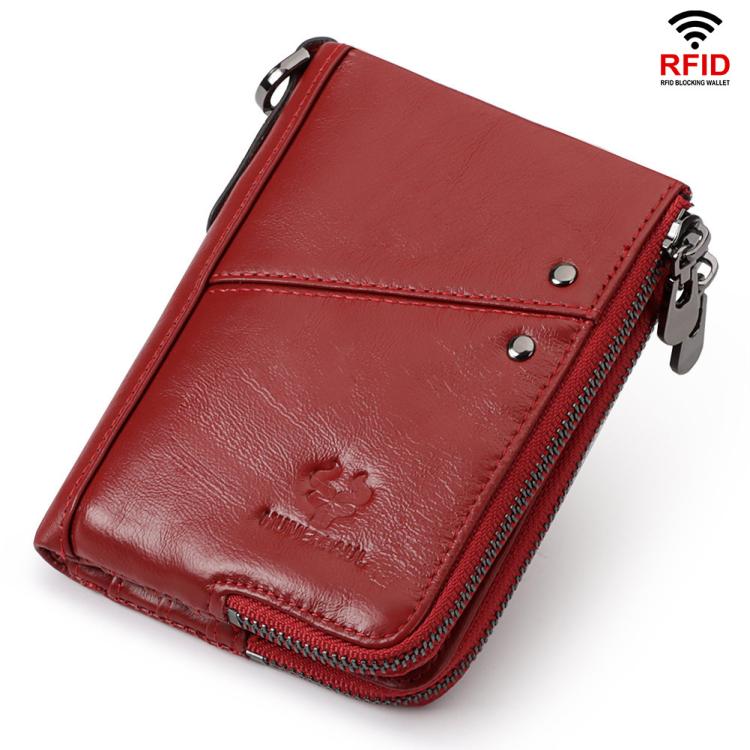 HUMERPAUL BP852 RFID Leather Anti - Theft Wallet Short Double Zipper Wallet(Red) - British D'sire Main image