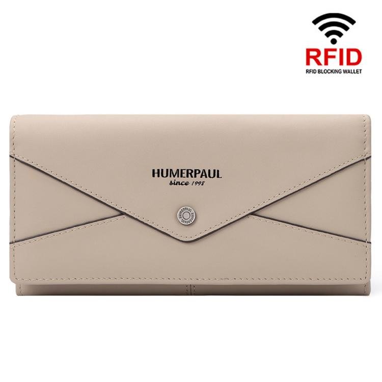 HUMERPAUL BP998 Women Leather Long Wallet RFID Multi - Card Holder Clutch Bag(Beige) - British D'sire