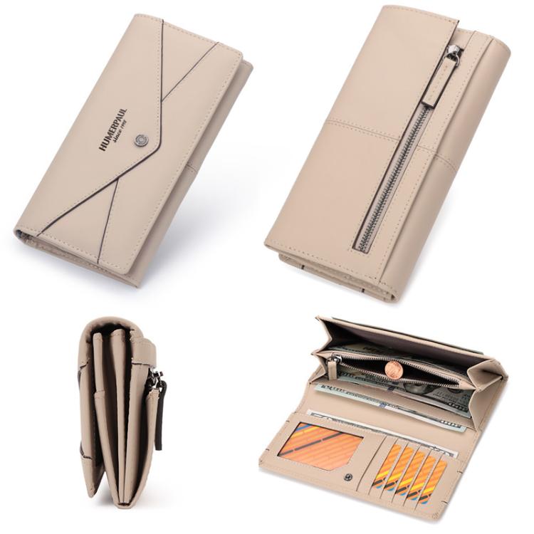 HUMERPAUL BP998 Women Leather Long Wallet RFID Multi - Card Holder Clutch Bag(Beige) - British D'sire