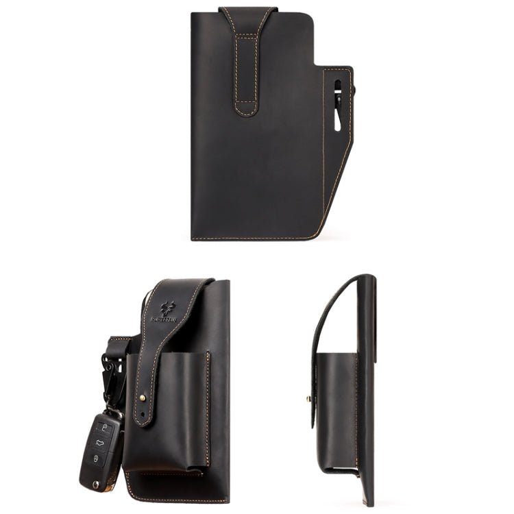 HUMERPAUL Retro Keychain Wears Belt Leather Mobile Phone Bag Men Waist Bag(Black) - British D'sire