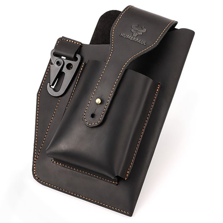 HUMERPAUL Retro Keychain Wears Belt Leather Mobile Phone Bag Men Waist Bag(Black) - British D'sire