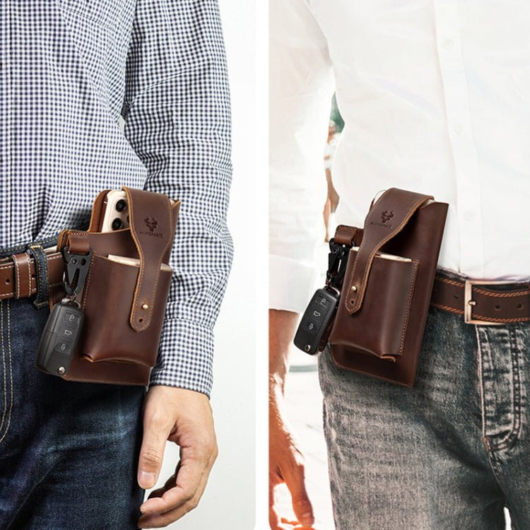HUMERPAUL Retro Keychain Wears Belt Leather Mobile Phone Bag Men Waist Bag(Coffee) - British D'sire