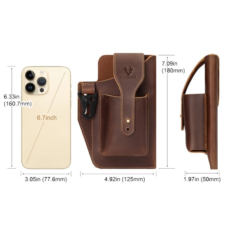 HUMERPAUL Retro Keychain Wears Belt Leather Mobile Phone Bag Men Waist Bag(Light Brown) - British D'sire