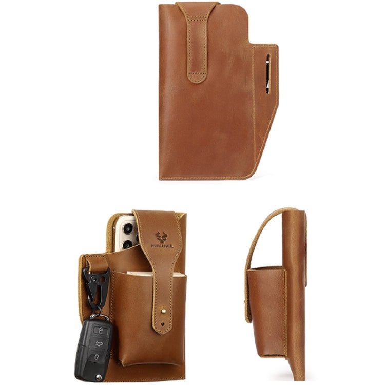 HUMERPAUL Retro Keychain Wears Belt Leather Mobile Phone Bag Men Waist Bag(Light Brown) - British D'sire