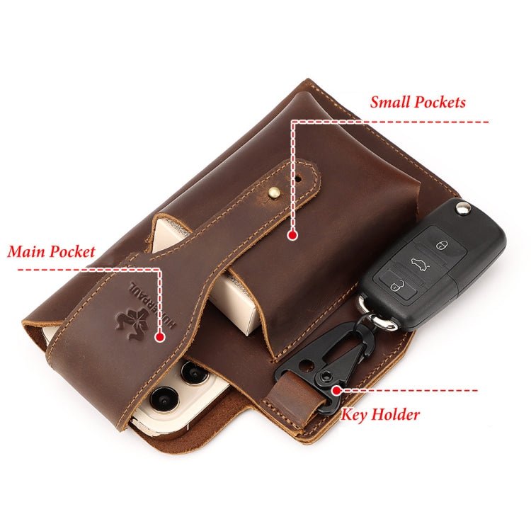 HUMERPAUL Retro Keychain Wears Belt Leather Mobile Phone Bag Men Waist Bag(Light Brown) - British D'sire