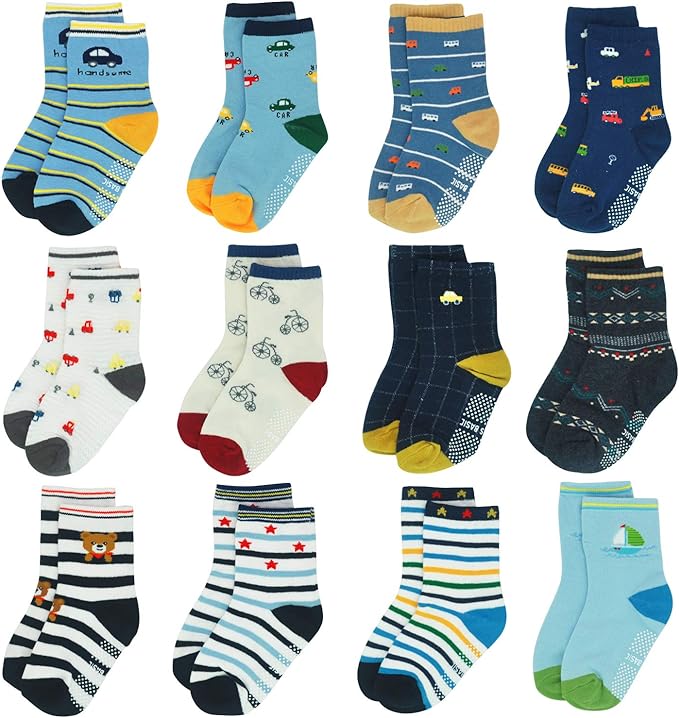 HYCLES Baby Girp Socks 12 Pairs for Boys Girls 1 - 7 Years Toddler Infant Kids Children Non Skid Anti - slip Socks - British D'sire