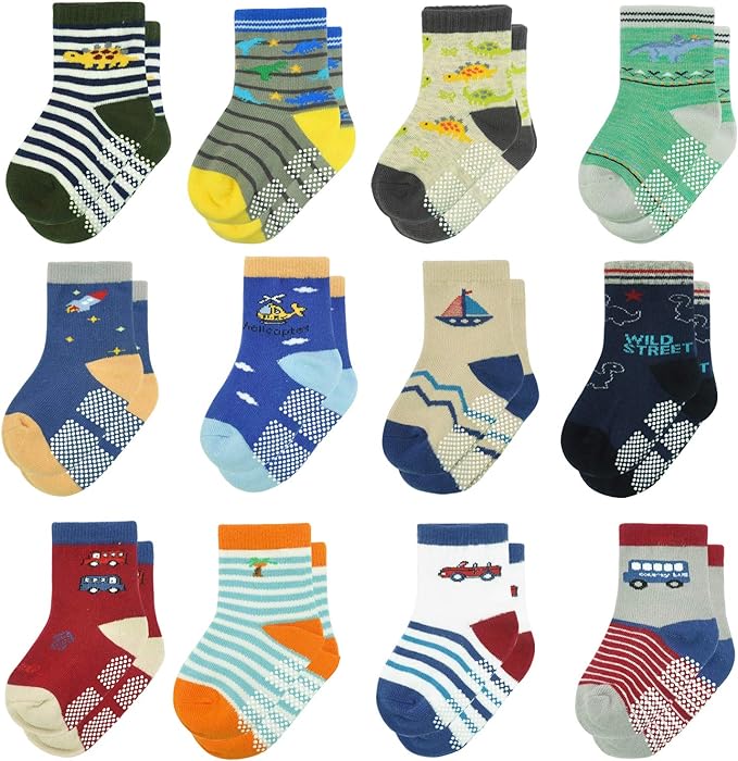 HYCLES Baby Girp Socks 12 Pairs for Boys Girls 1 - 7 Years Toddler Infant Kids Children Non Skid Anti - slip Socks - British D'sire