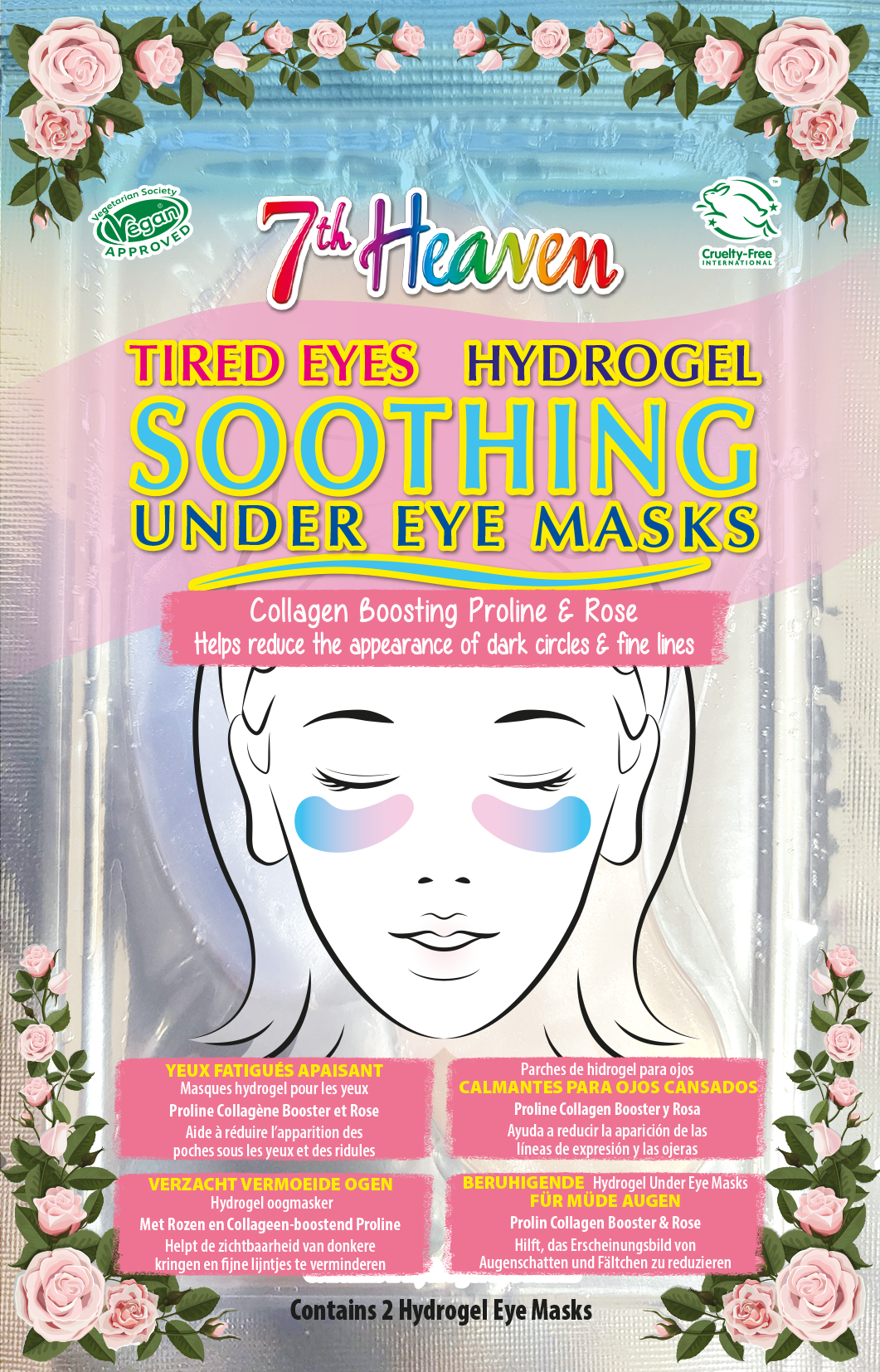 7th Heaven Soothing Hydrogel Under Eye Patches for Tired Eyes with Collagen Boosting Proline and Rose | Reduces the Appearance of Dark Circles and Fine Lines Main image
