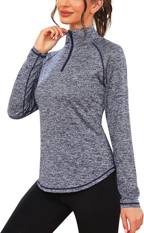 iClosam Womens Long Sleeve Tops 1/4 Zip Polo Shirts UPF 50+ Running T-Shirt Quick Dry Gym Sports Workout Cycling Golf Tops Secondary image