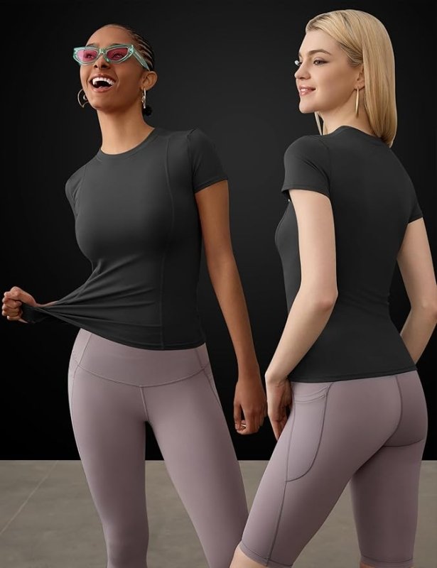 IECCP Women's Gym Shirts Workout Yoga Running Sports Tops Breathable Athletic Exercise Teeshirts Quick Dry Short Sleeve Secondary image