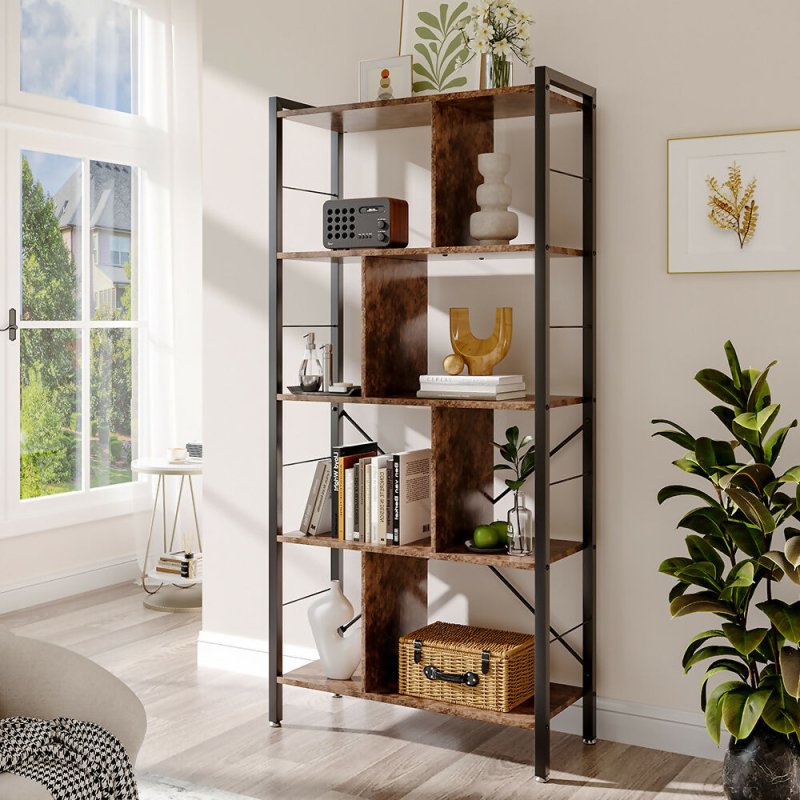 Industrial Style 5 Tier Bookcase Metal Frame Secondary image