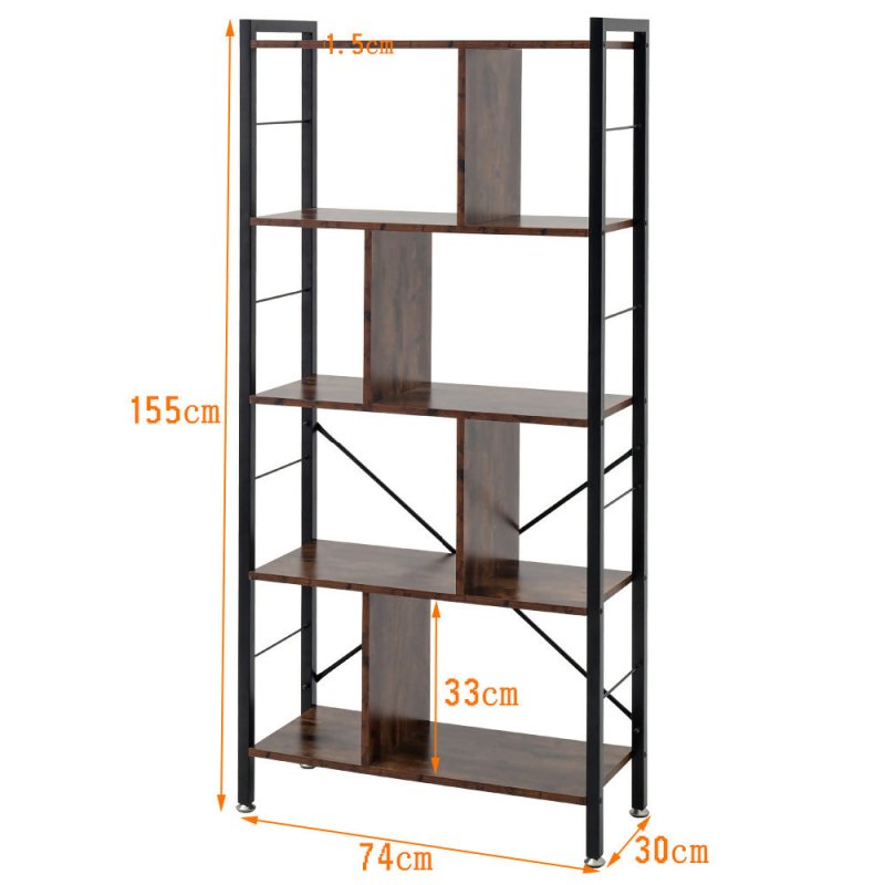 Industrial Style 5 Tier Bookcase Metal Frame - Bookshelf - British D'sire