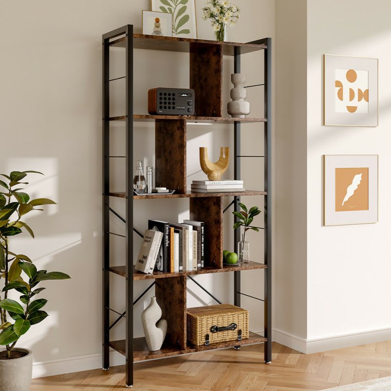 Industrial Style 5 Tier Bookcase Metal Frame - Bookshelf - British D'sire