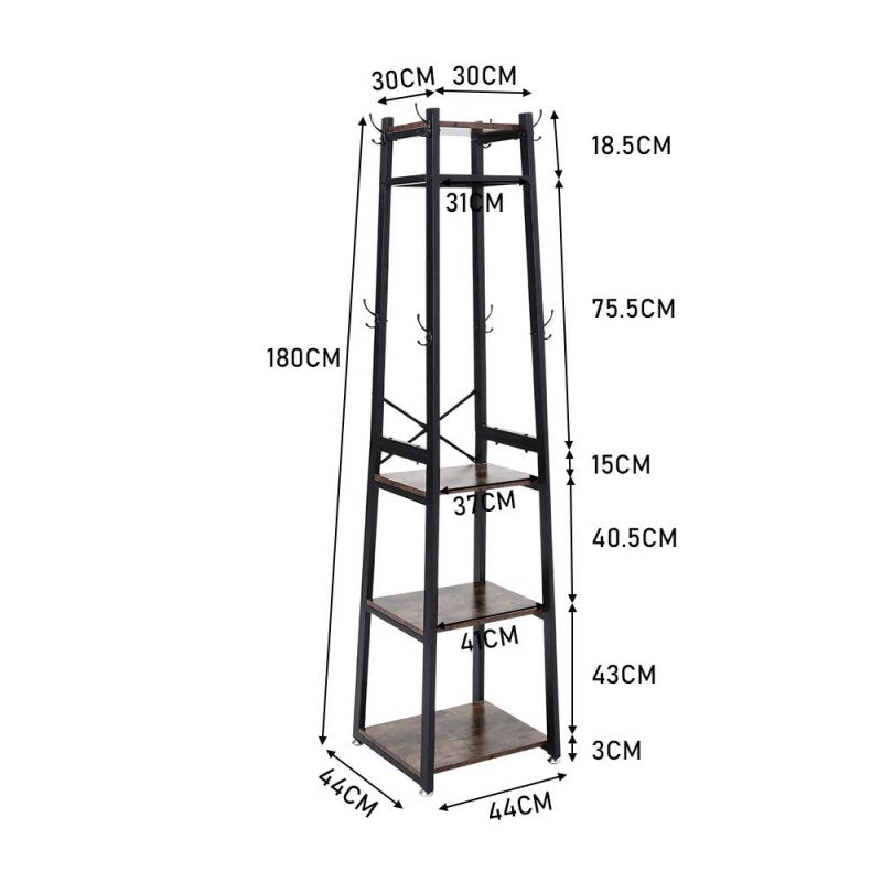 Industrial Style Clothing Rack with 4 Tiers of Shelves - Clothes Rack - British D'sire