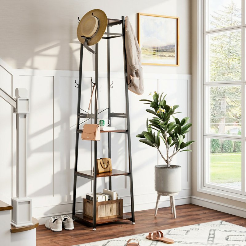 Industrial Style Clothing Rack with 4 Tiers of Shelves - Clothes Rack - British D'sire