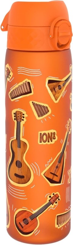 Ion8 500ml Water Bottle, BPA Free, Leakproof, Dishwasher Safe, Easy Open, Secure Lock, Clear Drinks Bottle for Boys & Girls, Small Gym Sports Drinking Water Bottle 500ml, Orange, Music Design - British D'sire Main image