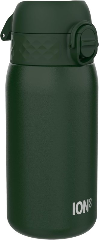 ION8 Insulated Steel Water Bottle, 320 ml/11 oz, Leak Proof, Easy to Open, Secure Lock, Dishwasher Safe, Carry Handle, Hygienic Flip Cover, Metal Water Bottle, Durable Stainless Steel, Dark Green - British D'sire Main image