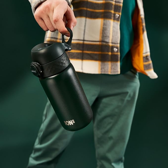 ION8 Insulated Steel Water Bottle, 320 ml, Leak Proof, Secure Lock, Carry Handle, Hygienic Flip Cover, Durable Stainless Steel, Dark Green Secondary image