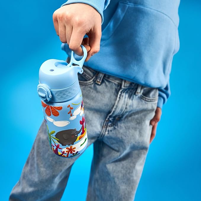 Ion8 Kids Water Bottle, Steel 400 ml/13 oz, Leak Proof, Easy to Open, Secure Lock, Dishwasher Safe, Flip Cover, Carry Handle, Easy Clean, Durable Secondary image