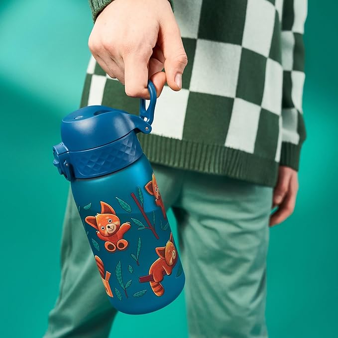 Ion8 Kids Water Bottles, BPA Free, Leakproof, Dishwasher Safe, Easy Open, Secure Lock, Small Boys & Girls Water Bottle,Kids Drinks Bottle for Spill-free Drinking, Aqua, Red Panda Fox, 350ml/12oz Secondary image
