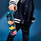 Ion8 Steel Water Bottle, 600 ml/20 oz, Leak Proof, Easy to Open, Secure Lock, Dishwasher Safe, Flip Cover, Fits Cup Holders, Carry Handle, Durable, Metal Water Bottle, Raised Print, Whales Design - British D'sire