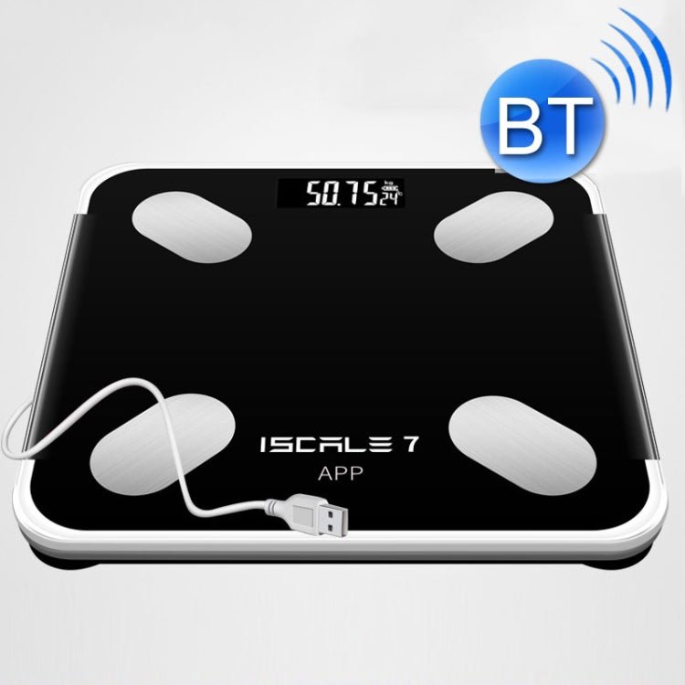 ISCRLE7 Smart Weight Scale Bluetooth Body Fat Measuring Instrument Light Energy Charging(Bright Black) - British D'sire